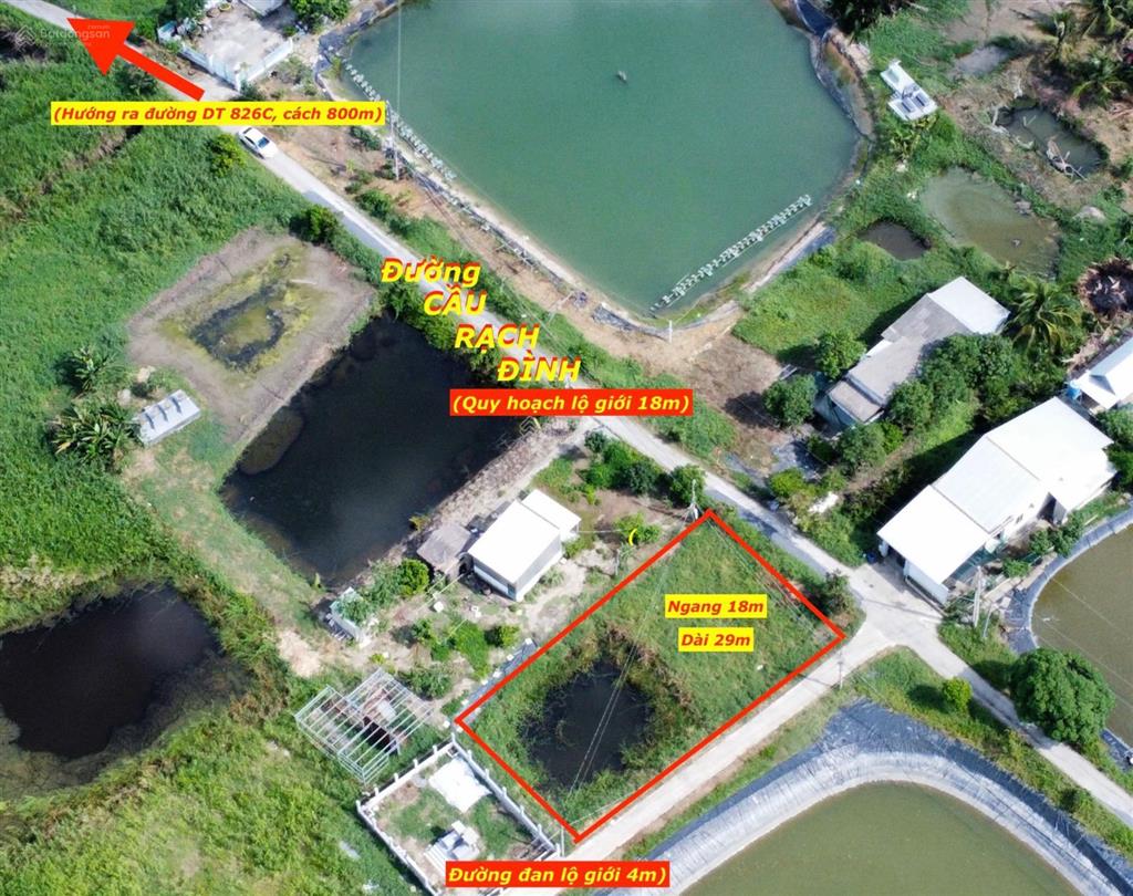 Chính chủ bán nền đất góc, mặt tiền đường cầu rạch đình, cách đt 826c chỉ 800m
