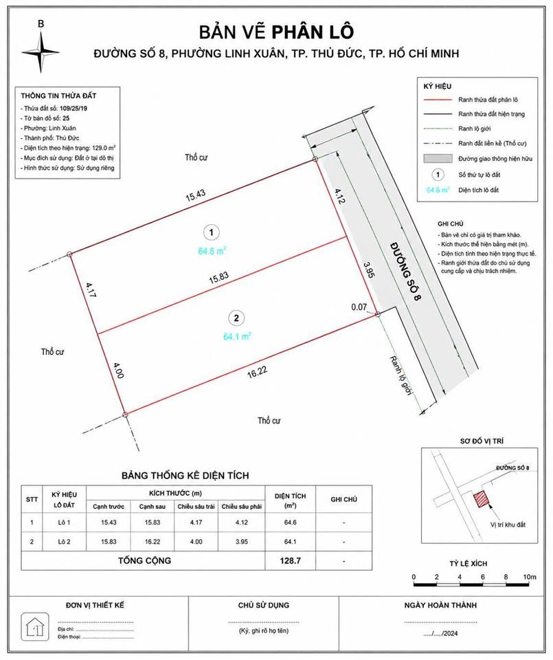 Bán đất hẻm 109 đường số 8, linh xuân, thủ đức  64m  ngang 4m  giá 3,9 tỷ
