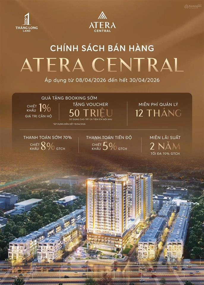 Atera central phố nối, chỉ 186 căn đợt 1, đã hơn 200 booking, ck 12% + tặng 50tr