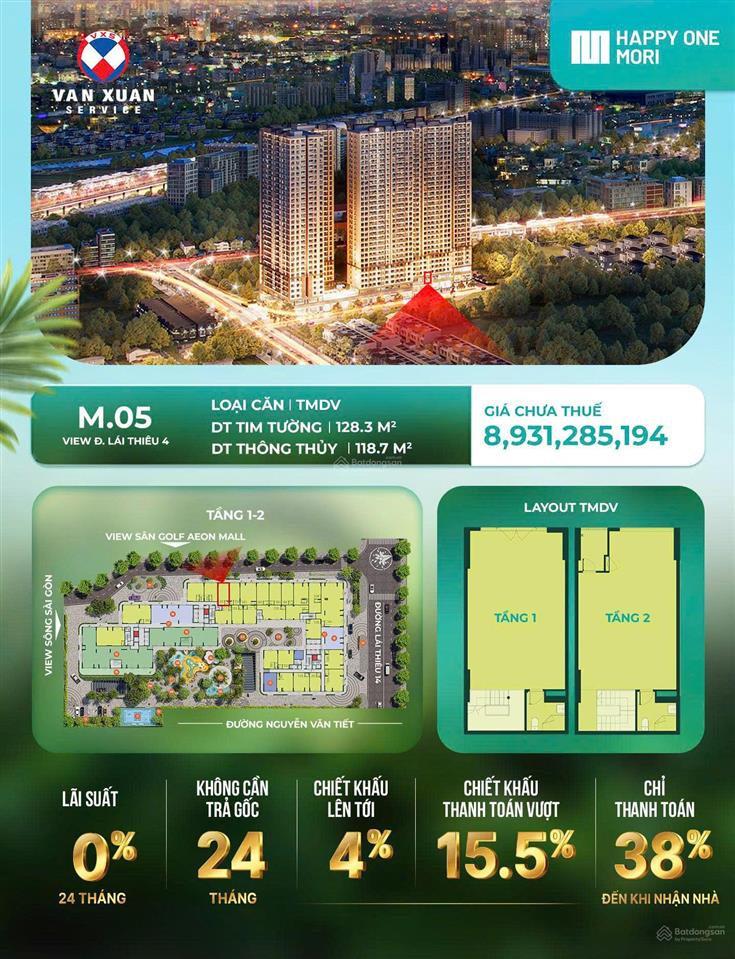 Shophouse happy one mori tt 20% (1 tỷ 8) nhận nhà  ưu đãi 350tr  htls 36 tháng