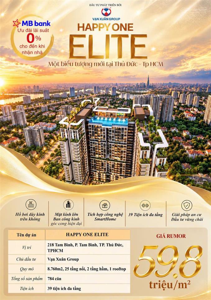 Happy one elite  căn hộ tại tam bình của vạn xuân chính thức triển khai  chỉ với 3,1 tỷ