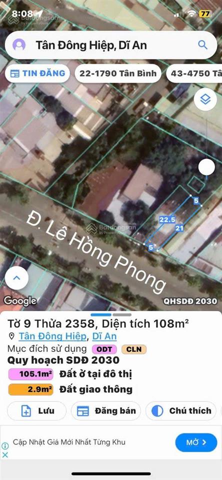 Bán gấp đất 106m2 tại 23, đường lê hồng phong, dĩ an, 11 tỷ vnd