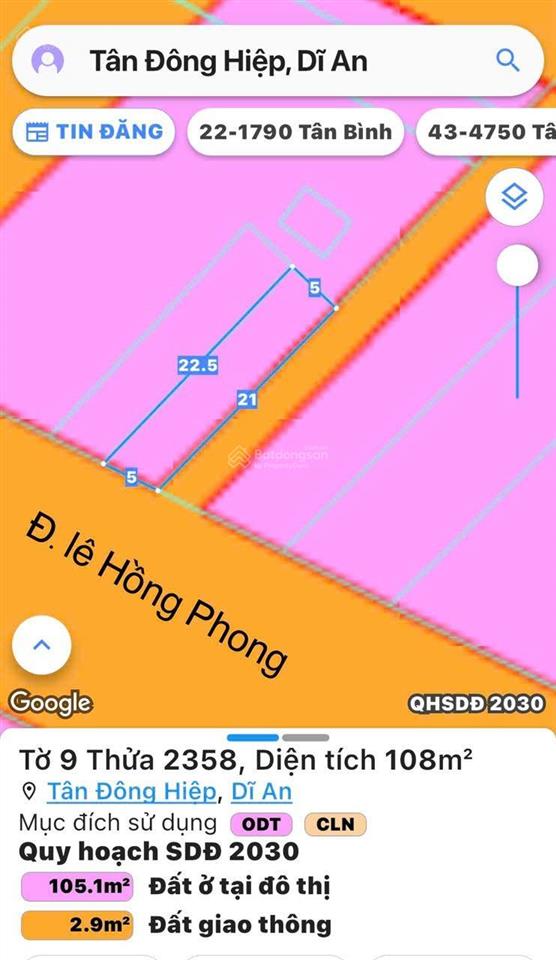 Bán gấp đất 106m2 tại 23, đường lê hồng phong, dĩ an, 11 tỷ vnd