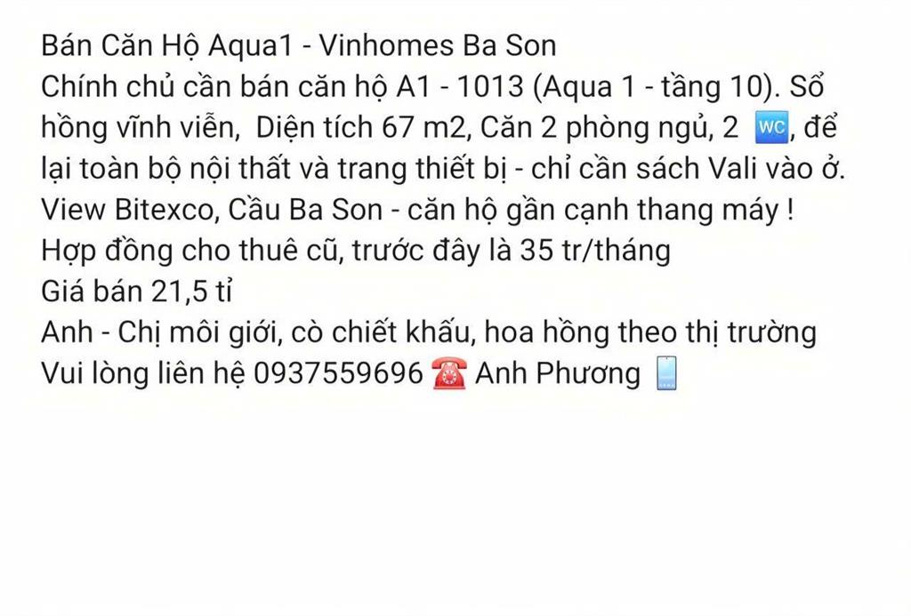 Cần bán căn hộ cao cấp vinhomes ba son  aqua1  1013