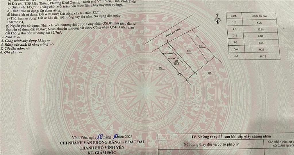 Bán đất 146m2 93 thổ cư mt6,26m (tặng 07 phòng trọ)