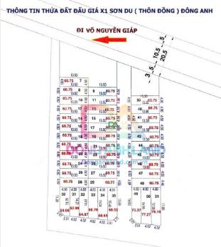 Bán lô 61 m đất đấu giá x1 sơn du  nguyên khê đông anh hà nội, đường gần 8m, gần võ nguyên giáp