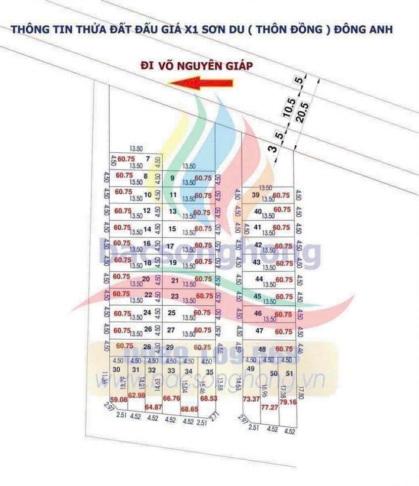 Bán lô 61m2 đất đấu giá x1 sơn du  nguyên khê  đông anh  hà nội đường gần 8m, gần võ nguyên giáp