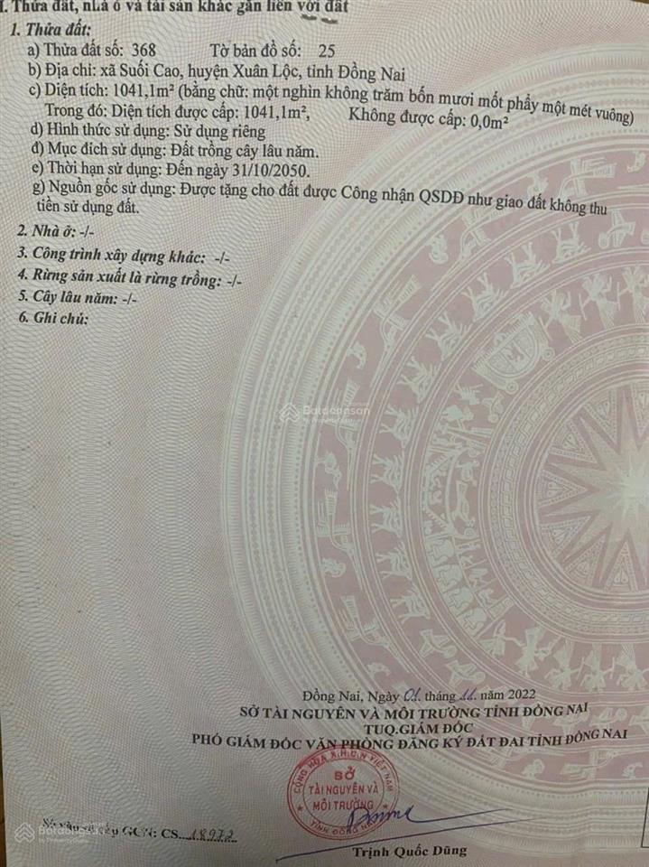 Bán đất tại xả xuân bắc, suối cao,suối cao, huyện xuân lộc, 350 triệu, 1041 m2, hàng hiếm đẹp