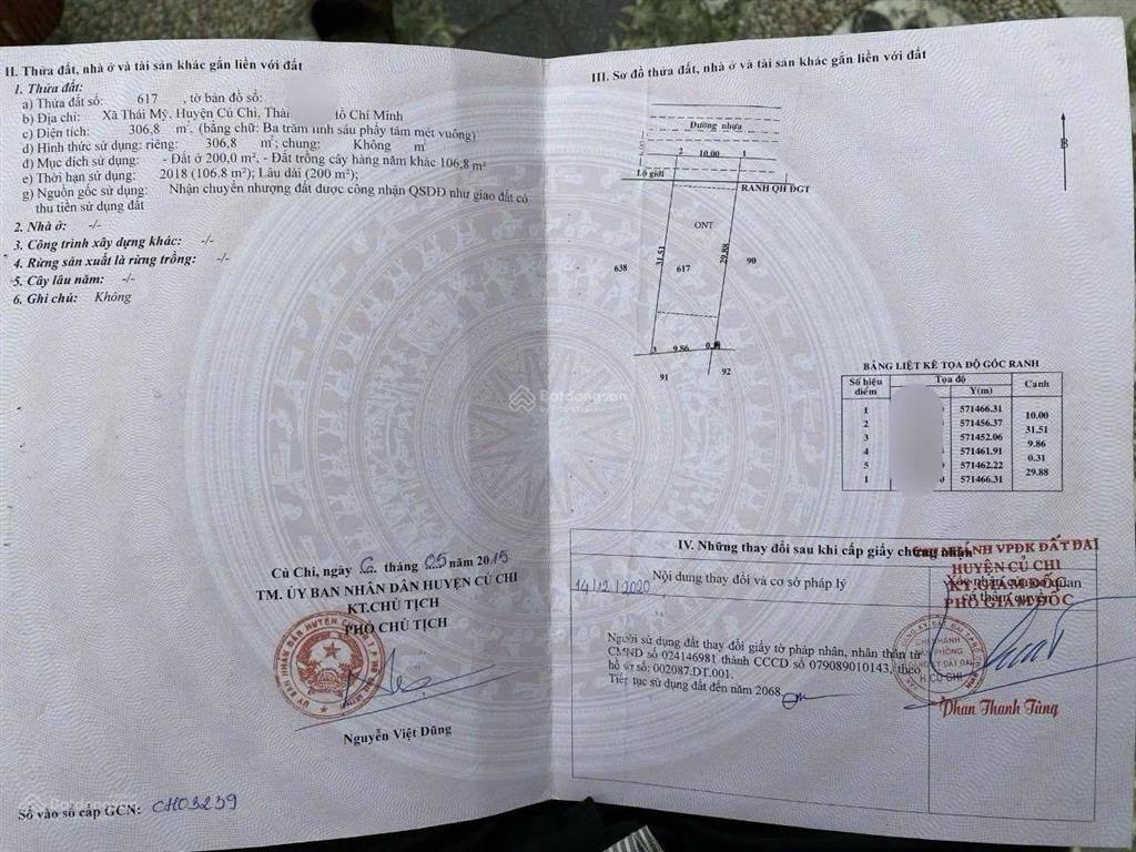 Bán nhanh 306m2 sẵn kho xưởng ở cây trôm mỹ khánh củ chi giá 950tr