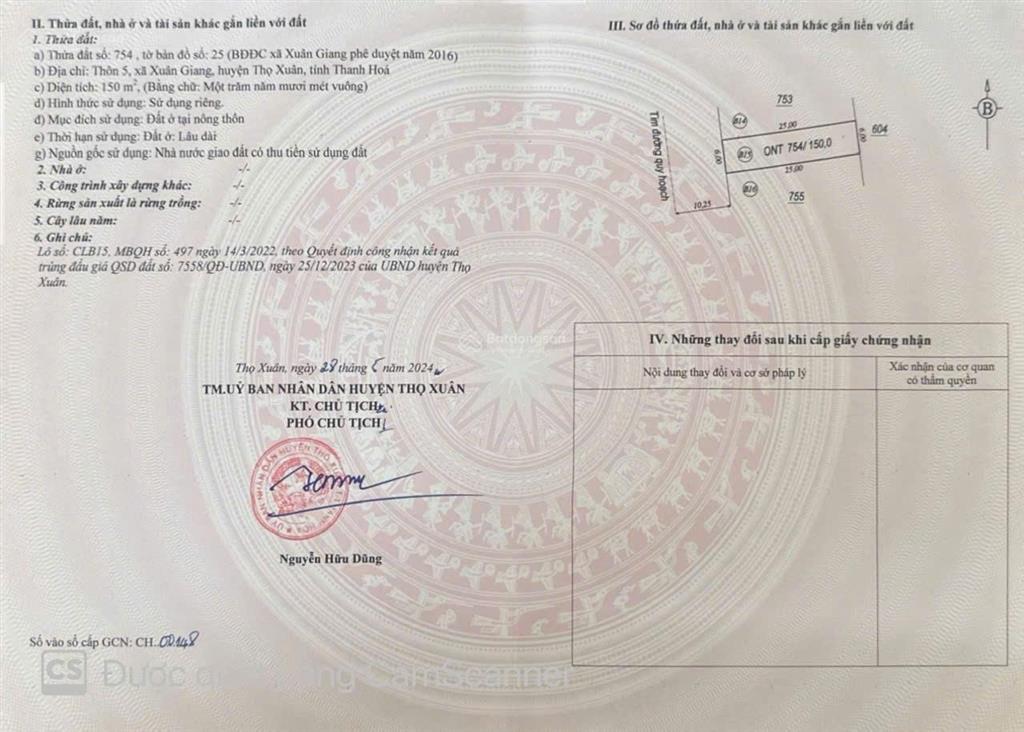 Cắt lỗ !! 150m2 mặt bằng đấu giá xuân giang, thọ xuân giá nhỉnh 1 tỷ chủ cần tiền gấp