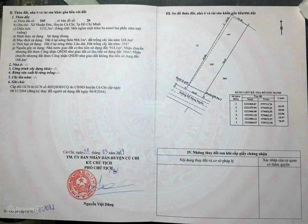 Bán đất mặt tiền đỗ đăng tuyển nhuận đức, củ chi dt 1132 (nở hậu) giá 28tỷ vip