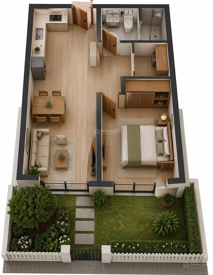 Căn 1pn+ 59m2 hướng đông nam view minh mạng có sân vườn riêng