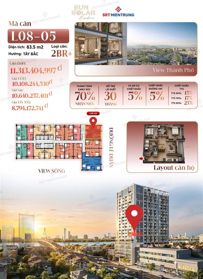 ***căn 2pn+ rộng view thành phố trung tâm cầu sông hàn  lê duẩn  đà nẵng