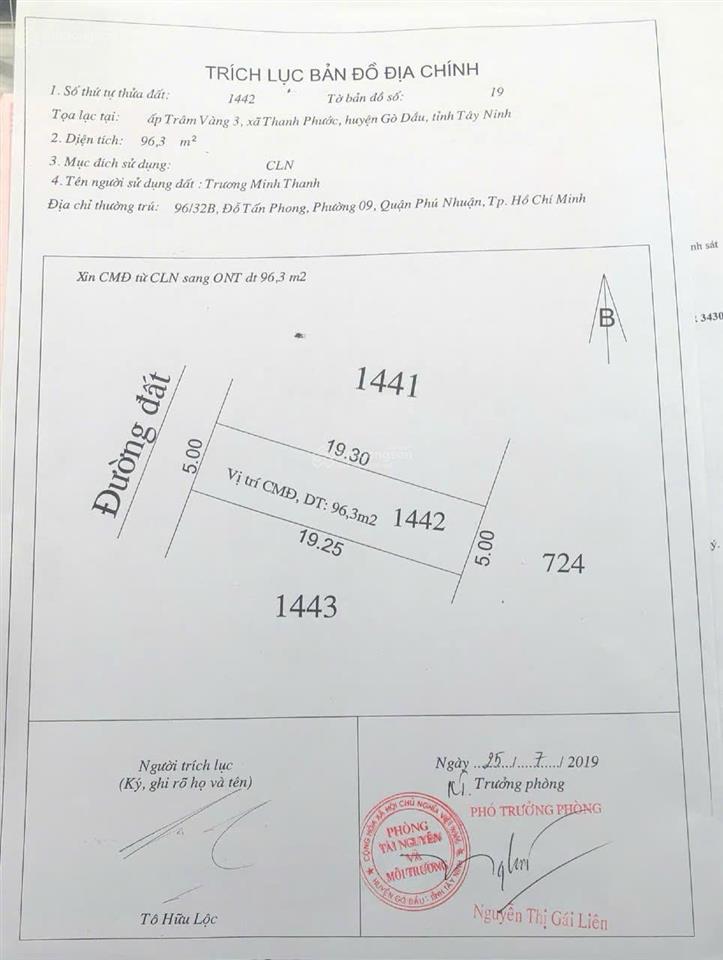 Bán đất 96.3m2, 490 triệu tại xã thanh phước, huyện gò dầu, tây ninh