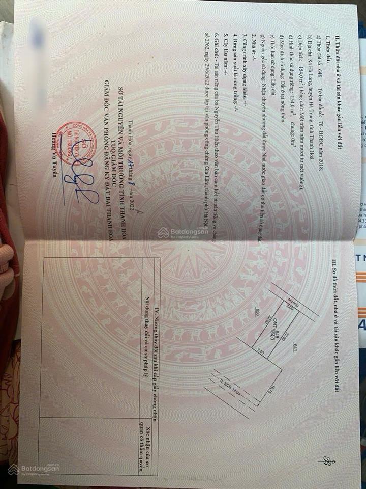 Chính chủ cần bán đất mặt đường tái định cư xã hà long, huyện hà trung