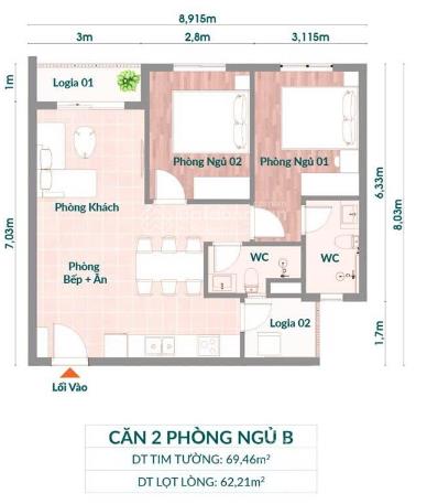Bán căn hộ noxh k  home avenue, 1,32 tỷ, 70m2, 2pn, 2wc, giá tốt!