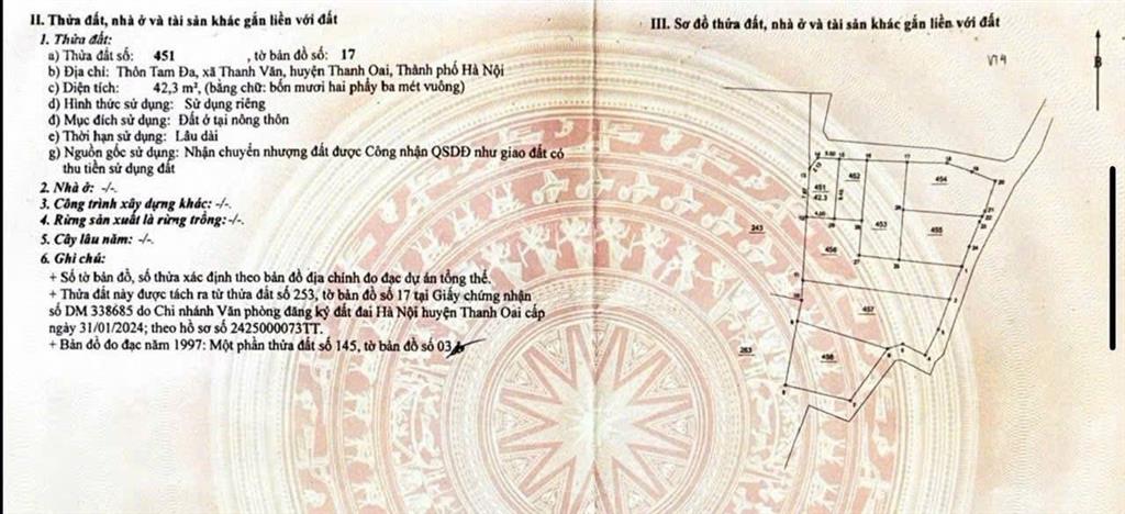 Bán đất tại đt 429, 69 triệu/m2, 42.3 m2, pháp lý đầy đủ, giá siêu hời