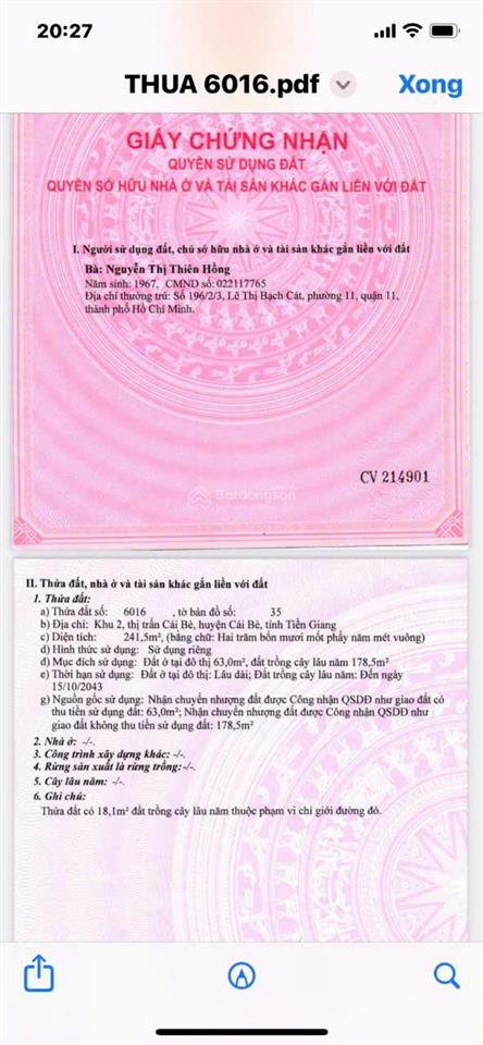 Bán đất tại xẻo mây, 7,5 tỷ, 523 m2, pháp lý đầy đủ