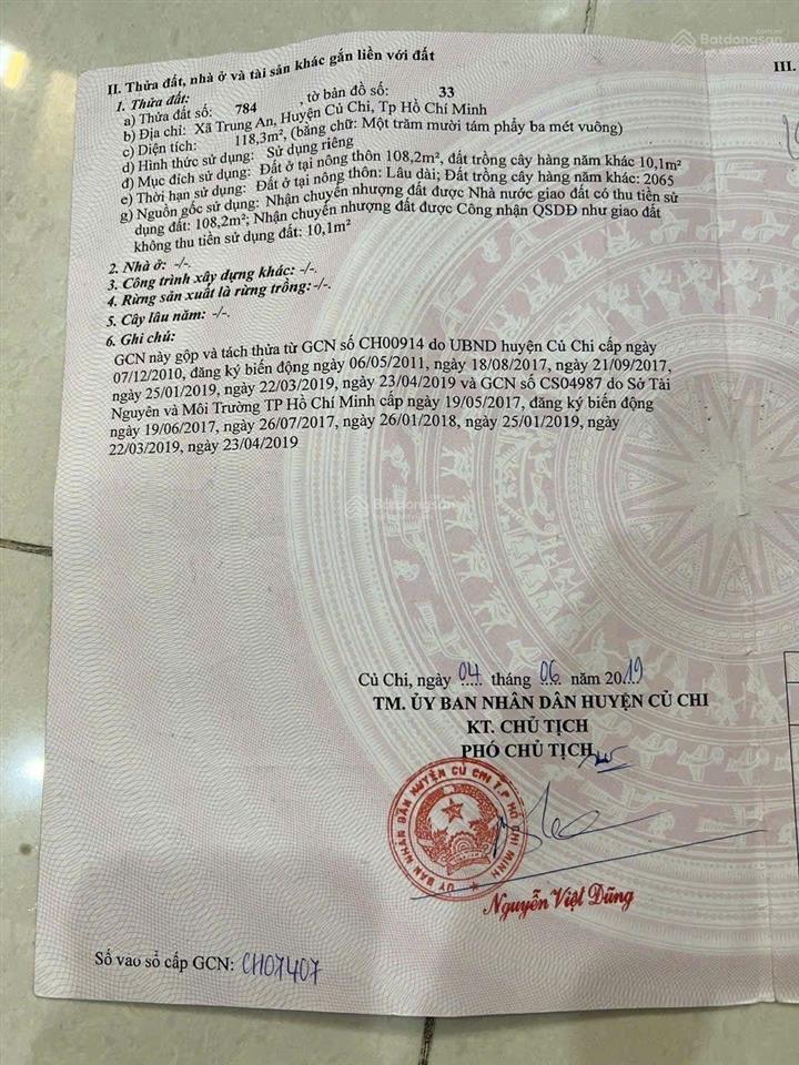 Chủ ngộp cắt lỗ! 118m đất trung an  củ chi kế bên chợ, đường 8m thông thoáng , sổ sẵn 2,5 tỷ