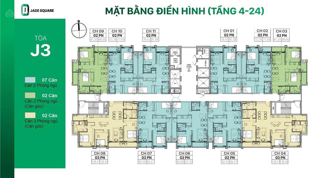 Cần bán nhanh căn 2 ngủ 2 vệ sinh tại jade square, tầng chung đẹp, view thoáng, giá 6,6 tỷ