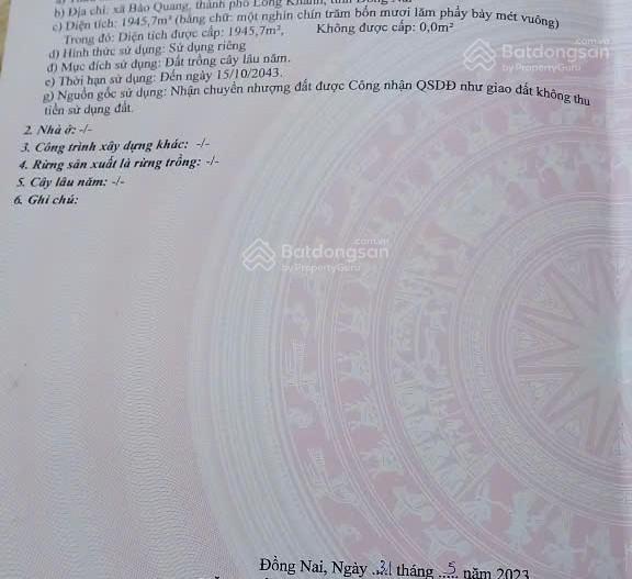 Bán gấp đất vườn 1.946 m2 bảo vinh long khánh, có nhà + cổng rào, ô tô tới đất, giá 2,5 tỷ