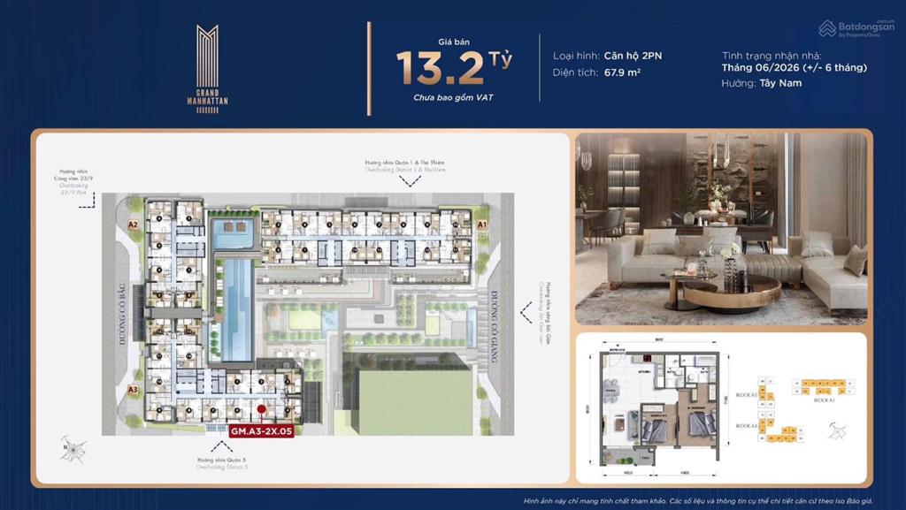 Căn hộ cao cấp the grand manhattan, 2pn, 71m2 giá 13,8tỷ có suất đậu xe pkd cdt 0909 681 ***