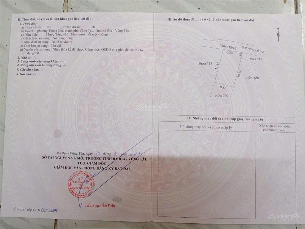 Bán nhà sổ riêng full thổ cư 81m2 lê lợi vũng tàu tp hcm