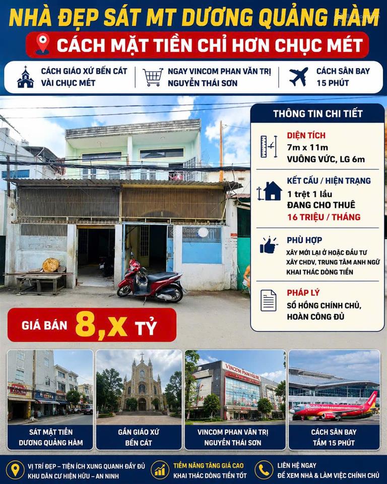 Ngang khủng hơn 7m ! chỉ 118tr/m2 hẻm ôtô dương quảng hàm p5 gò vấp 2 tầng 7,1x11m chỉ 8,7 tỷ tl