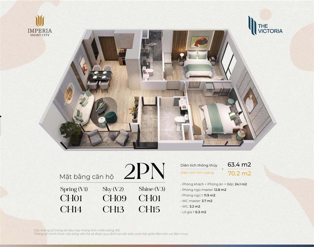 Chính chủ tôi cần bán gấp căn 2pn2vs diện tích 64m2 giá 4,7 tỷ tại the victoria vinhomes smart city