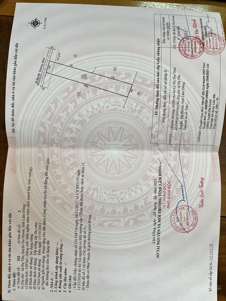 Bán đất tại thôn 1, đạ tồn, đạ huoai, 1,5 tỷ, 1500 m2