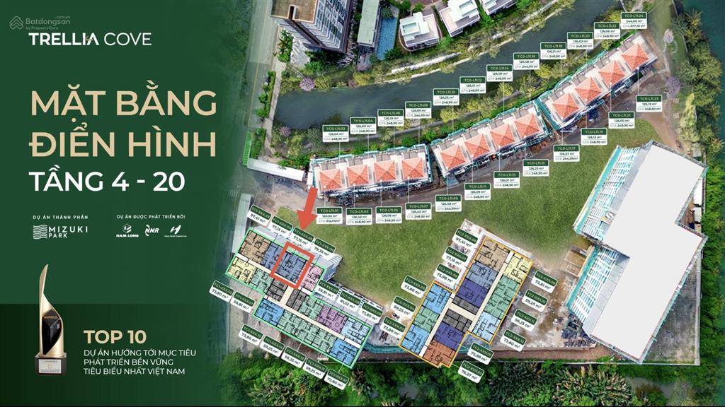 Căn hộ 2pn trellia covemizuki park, hướng đông nam, view sông & kênh đào, ck đến 15,5%