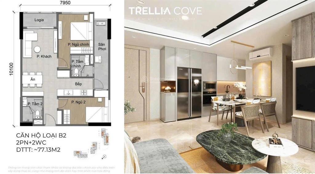 Căn hộ 2pn trellia covemizuki park, hướng đông nam, view sông & kênh đào, ck đến 15,5%