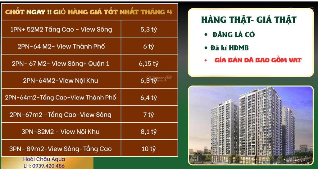 Chốt gấp !!! giỏ hàng giá tốt nhất hiện tại 1pn 5,2 tỷ , 2pn 6 tỷ ,3pn 8,1 tỷ .  0939 420 ***