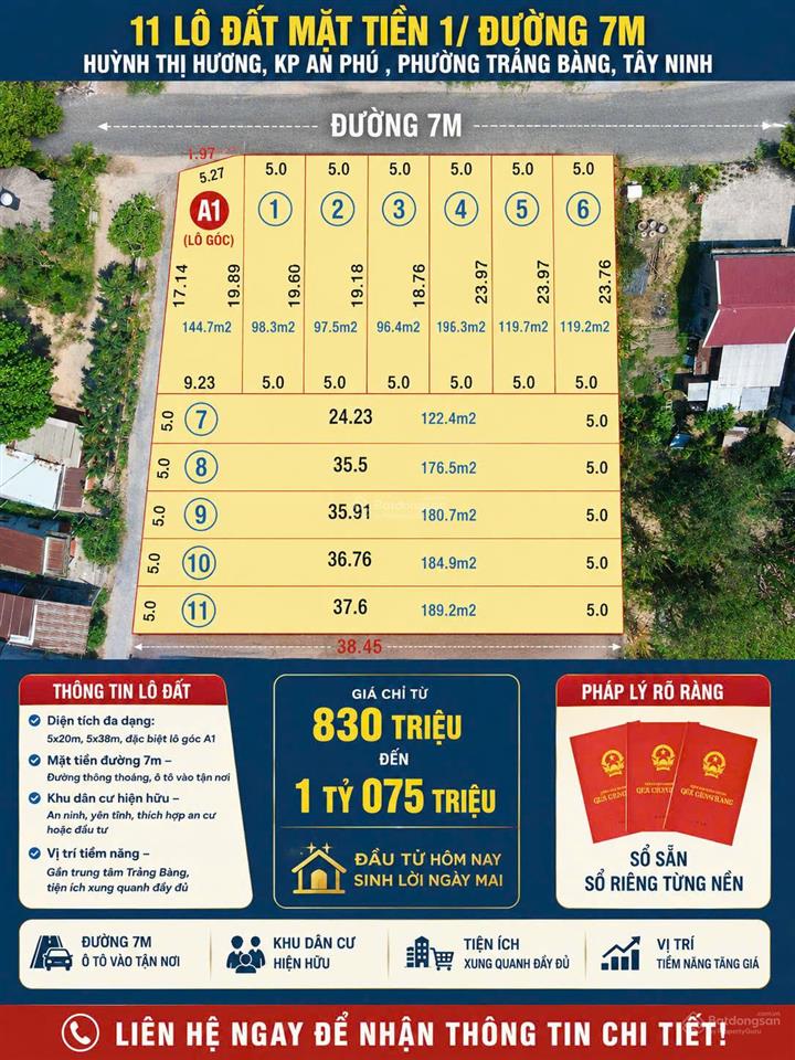 Bán đất thổ odt vị trí đẹp, giá mềm rộng 124m2 ngay tt trảng bàng