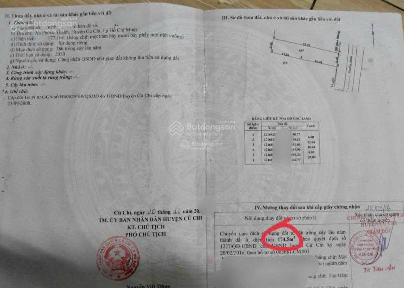 Kẹt tiền cần bán gấp đất 177m2 phước thạnh củ chi giá 1 tỷ 225, shr