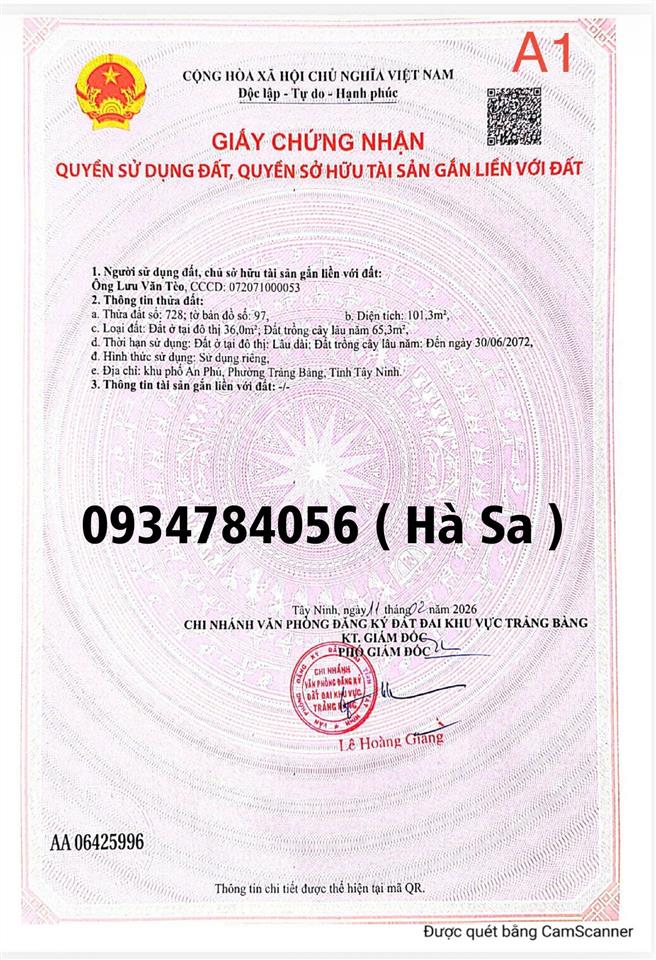 Mặt tiền đường nhựa  bán gấp giá tốt  an hòa an phú 4 trảng bàng tây ninh  100m2 1tỷ040tr  shr