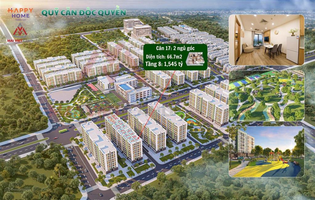 Bán căn hộ vị trí góc 2pn 2wc tại happy home tràng cát, 1,545 tỷ, 66.7m2