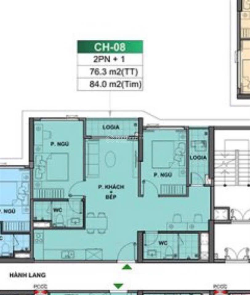 Cc bán căn 2n2wc 76m2 giá 4.860 tỷ hướng đb toà be2 beverly view siêu thoáng