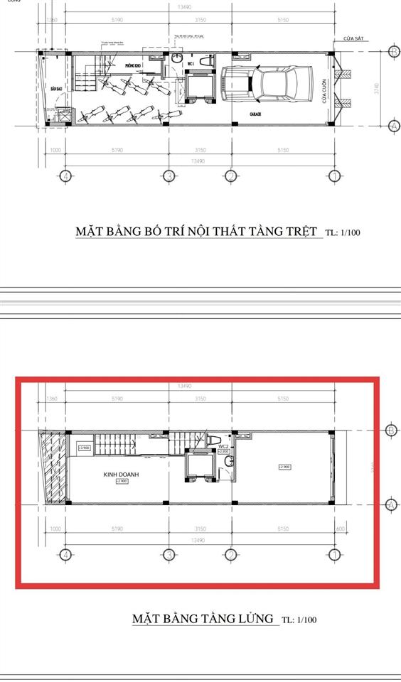 Chính chủ mb kinh doanh 55m²  nửa trệt+ l1
