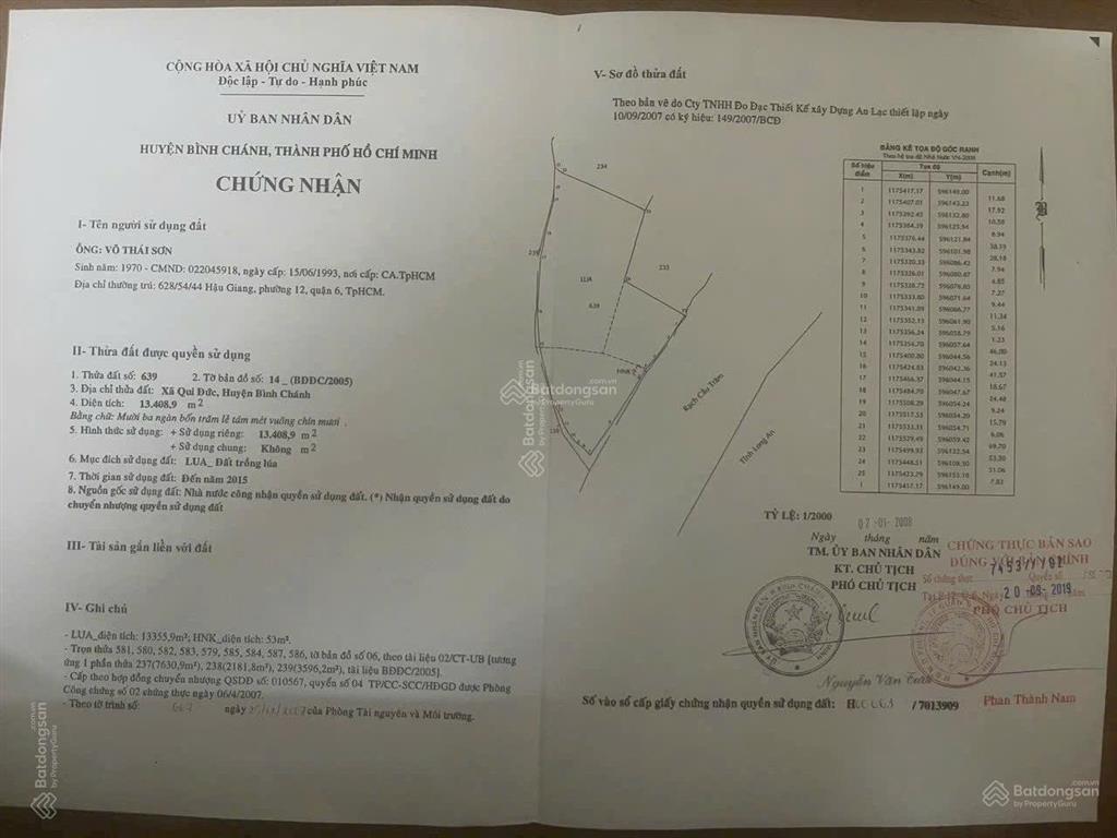Hàng thơm giá 1tr/m2 xã qui đức hưng long