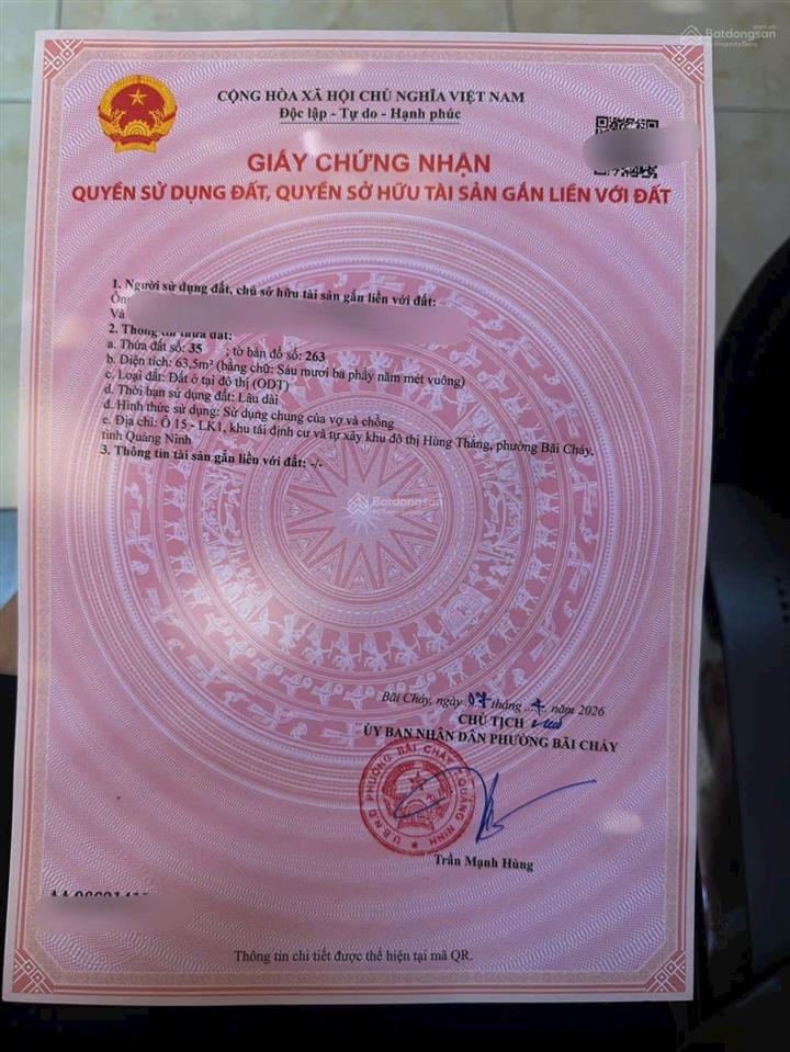Chính chủ cần bán mảnh đất hướng nam khu tái định cư sau nhà hàng hồng hạnh 6 phường hùng thắng
