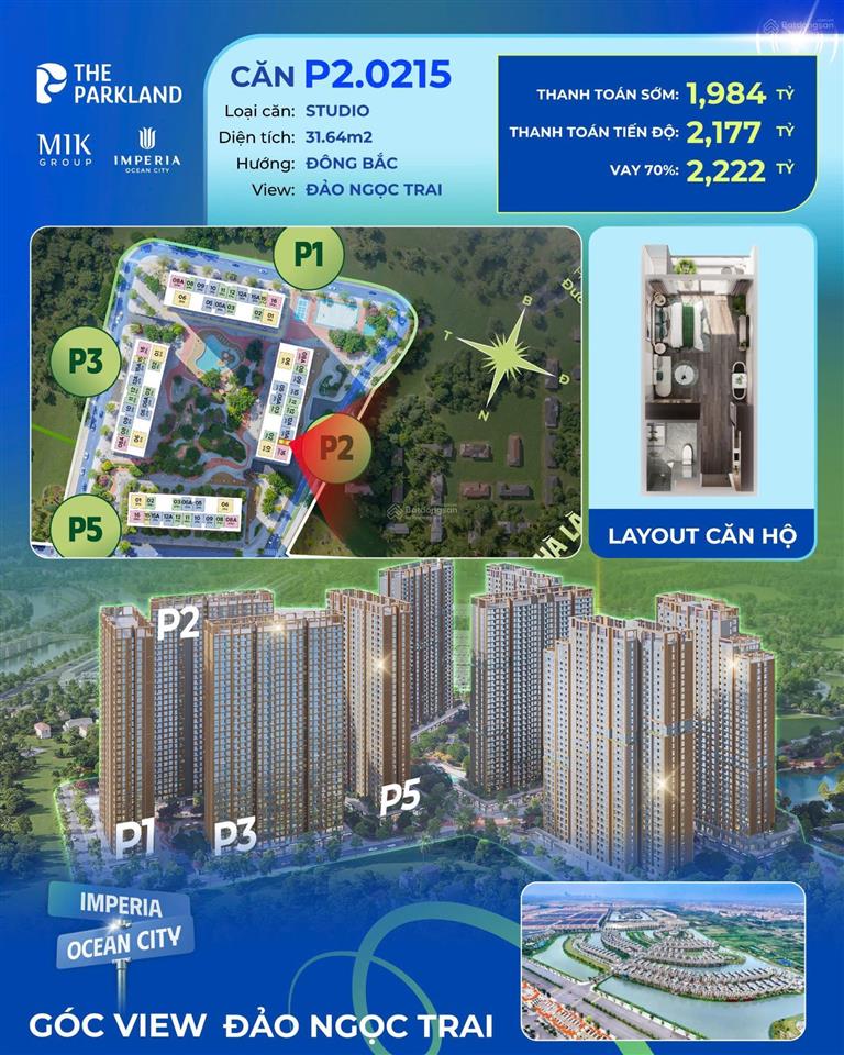 Siêu rẻ căn studio giá tts 1.984tỷ, ck tts 12%, quà tặng bk sớm 59 triệu, miễn phí quản lý 24 tháng