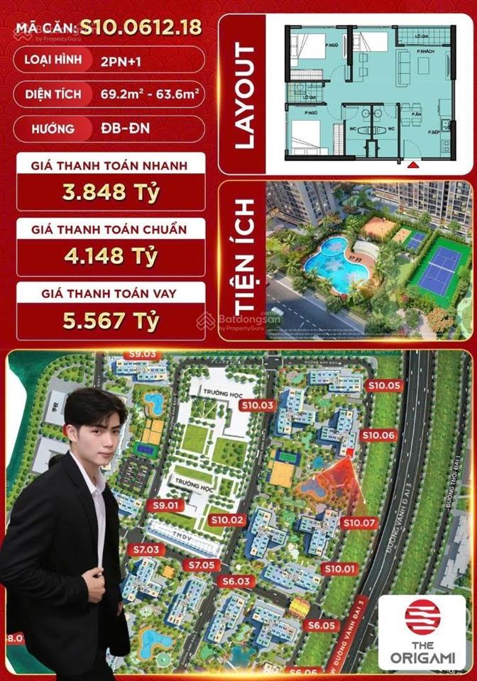 Giá sốc! chỉ hơn 300 triệu sở hữu ngay căn hộ 2pn+1 view nội khu vườn nhật origami  ck tận 2 tỷ