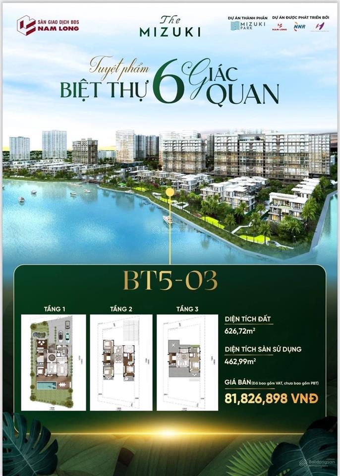 Hai căn biệt thự view sông cuối cùng. giá gốc cđt khu đô thị mizuki park.  0904 555 ***