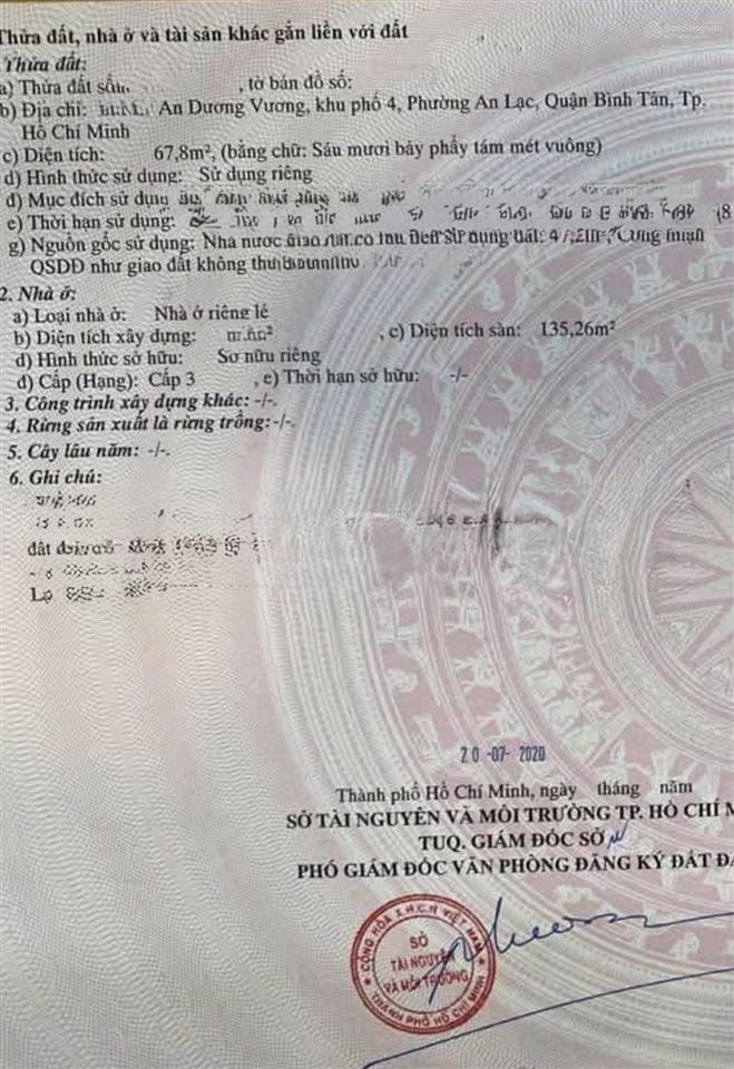 Chỉ 6.3 tỷ  có ngay dt khủng 68m an dương vương giáp lý chiêu hoàng