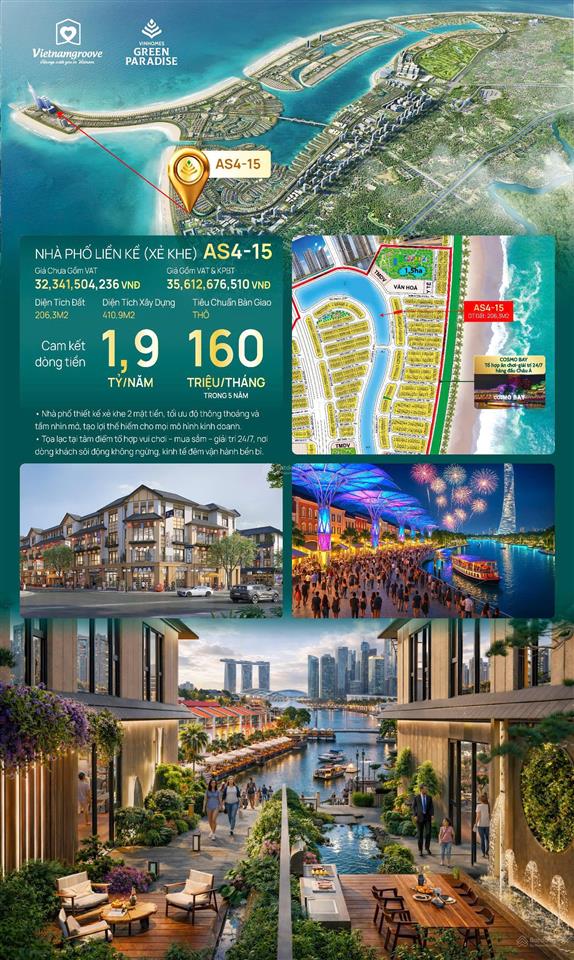 Quỹ căn đẹp nhất cosmo bay, vin cần giờ  có sẵn cam kết thuê 5 năm  2 mặt phố