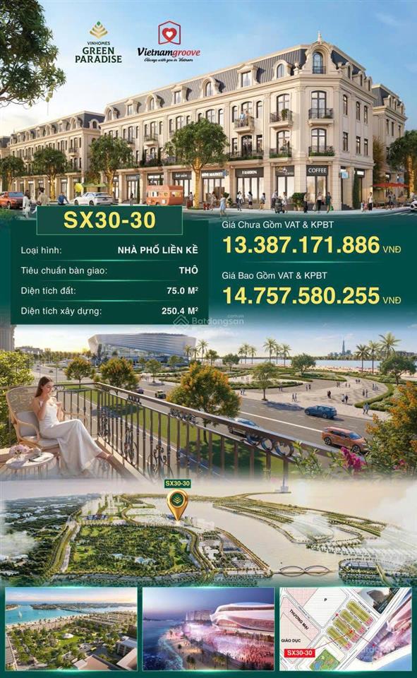 Bán hàng hiếm sx3030, nhà phố 75m2. vinhomes cần giờ kề nhà hát sóng xanh, ks 5 sao, casino.