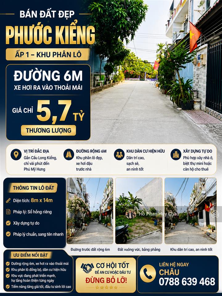 Bán đất đẹp phước kiểng đường 6m giá 5,7 tỷ tl
