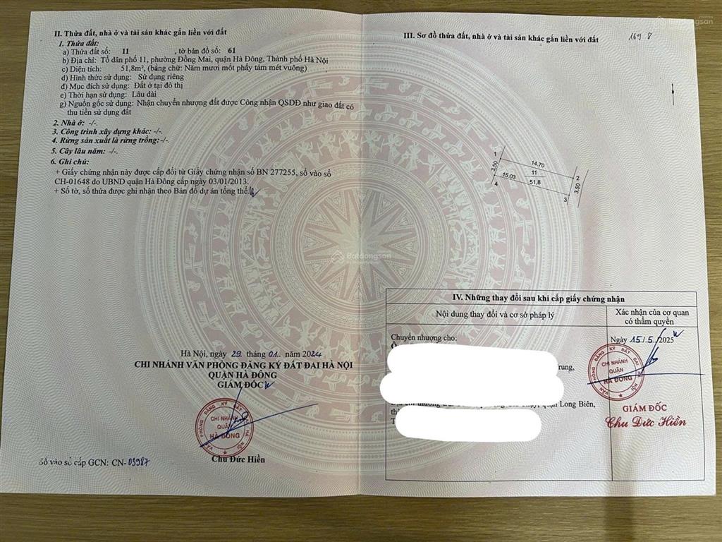 Bán đất tại phường yên nghĩa, hà đông (tổ 11 đồng mai cũ), 51,8m2 (có thương lượng)