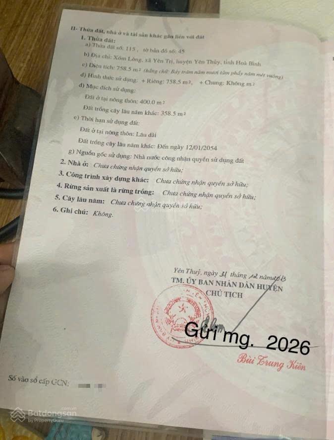 758m có 9.25m mặt tiền ql 12b yên trị  400m thổ cư